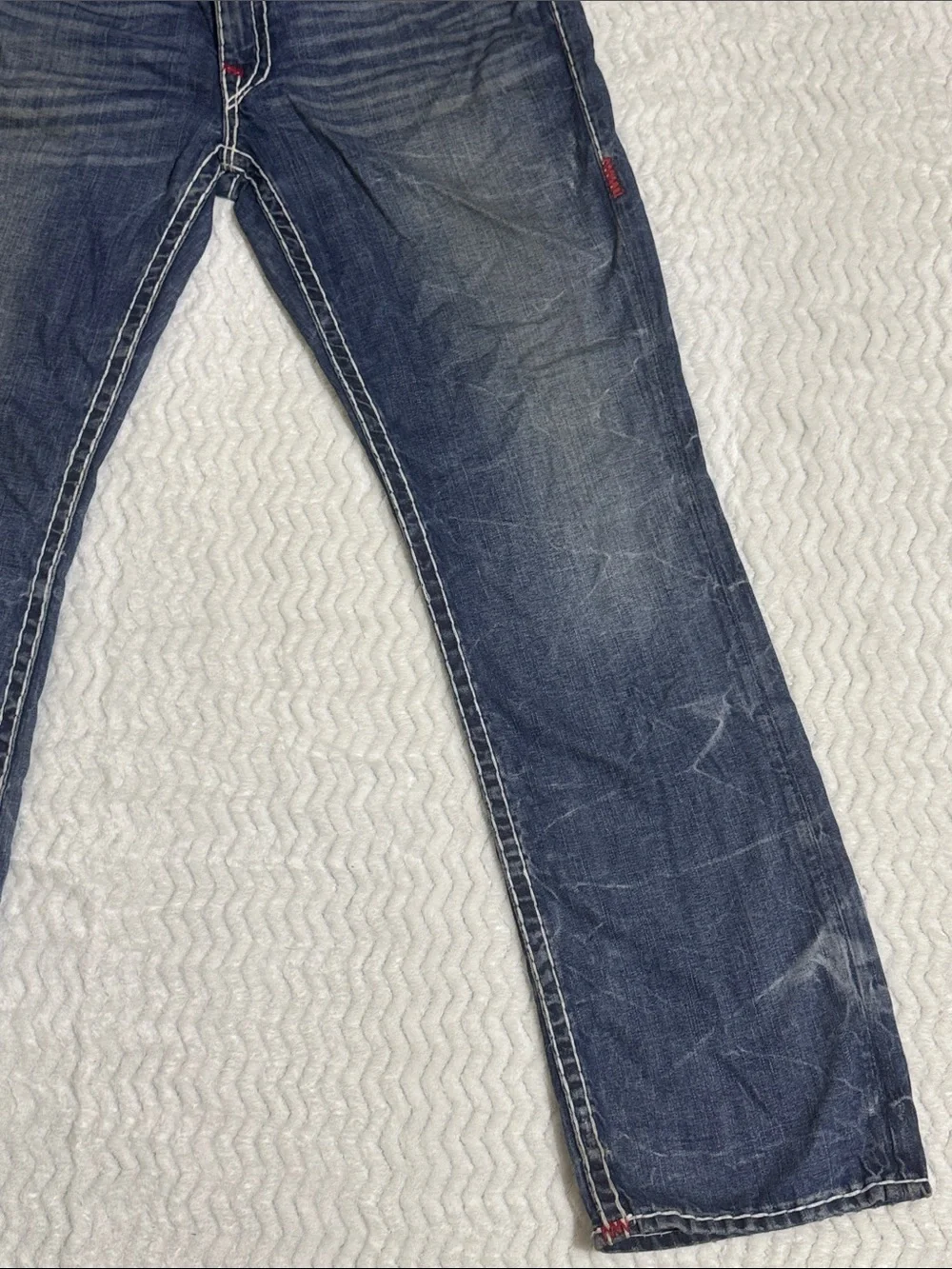 True Religion Jeans Vintage Straight Relaxed Mens 36 Blue Red Stitch